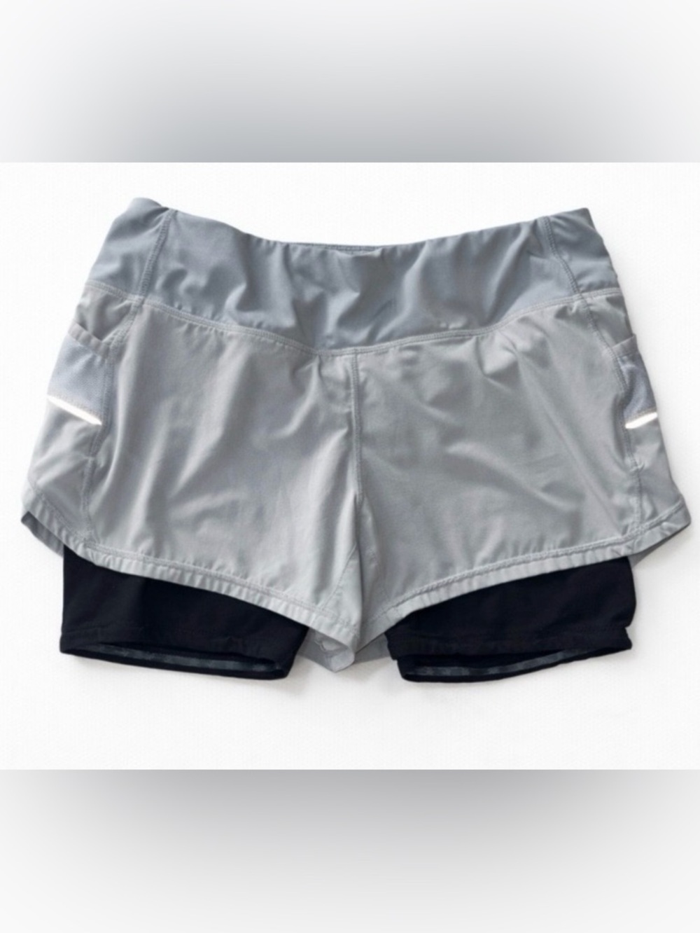 Athleta Gray 2-in-1 Running Shorts w/ Built-In Biker Shorts & Zip Pocket
